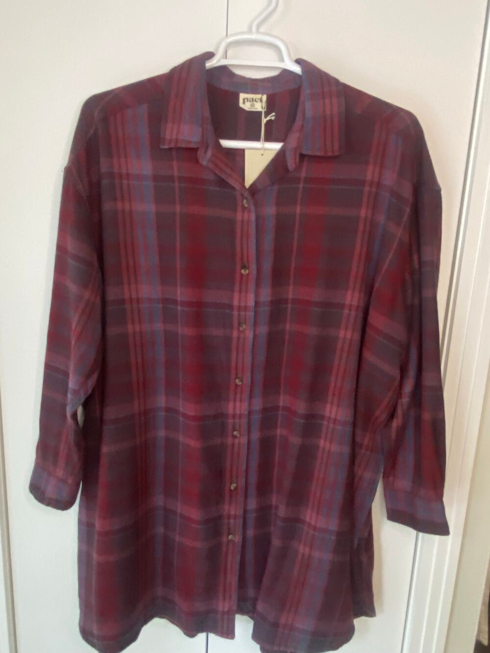Pact 100% Organic Cotton Flannel Button Down Top Sz XL